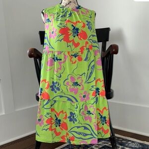 Sleeveless Neon Floral Tiered Dress - Lime Green